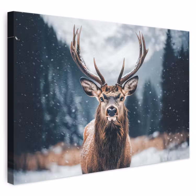 Leinwandbild - Hirsche - Tiere - Landschaft - Winter - Schnee — 1