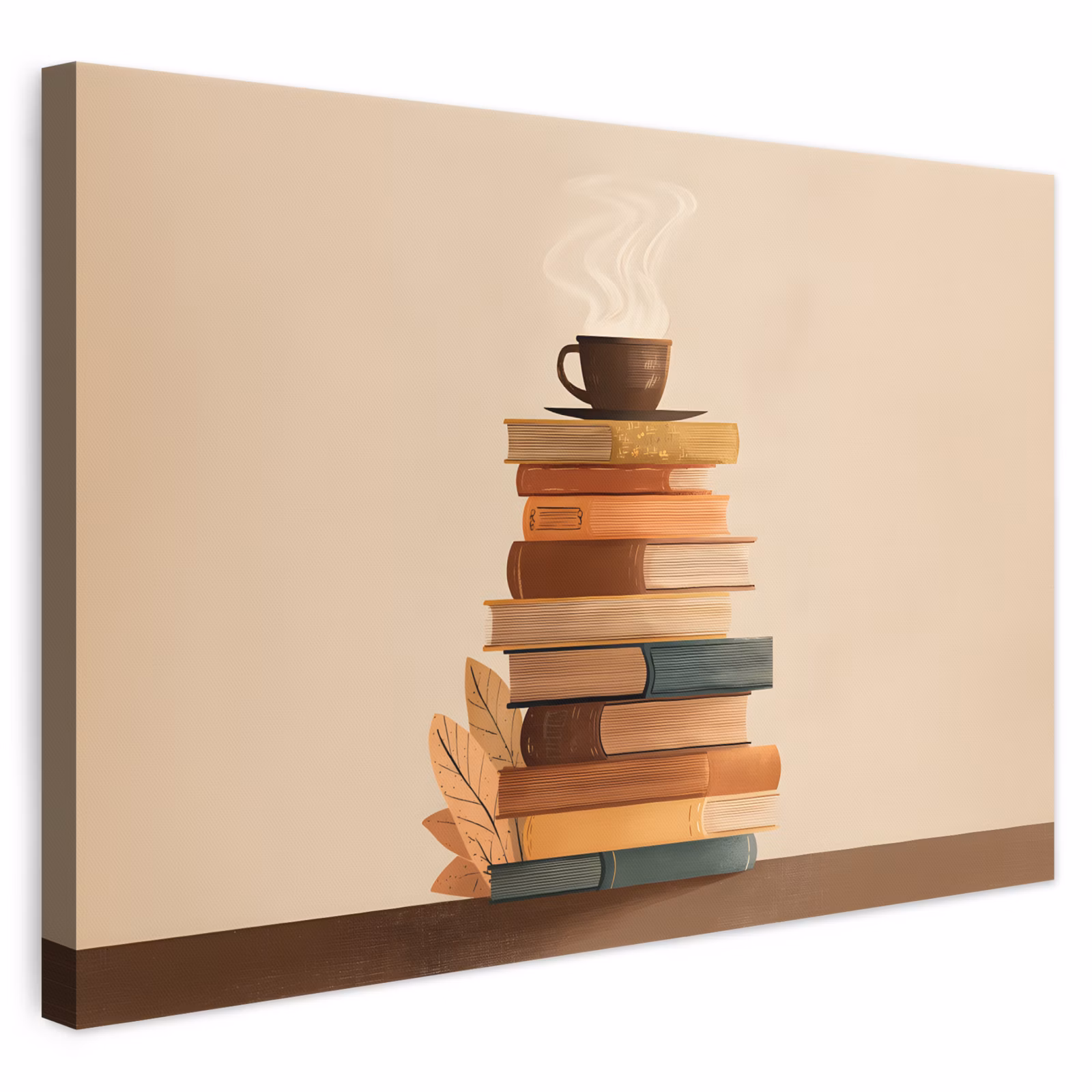 Leinwandbild - Bücher - Turm - Kaffee - Beige — 1