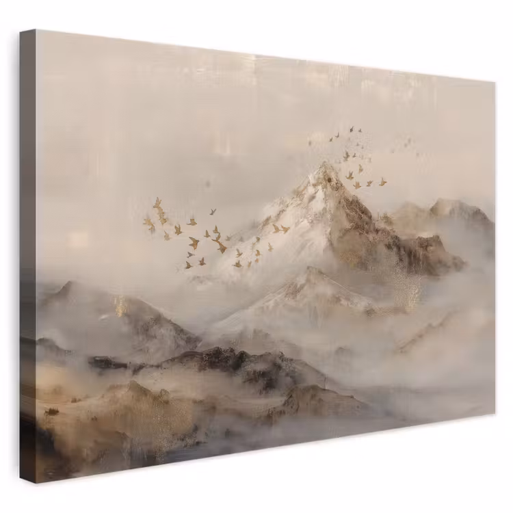 Leinwandbild - Berglandschaft - Nebel - Pinselstriche — 1