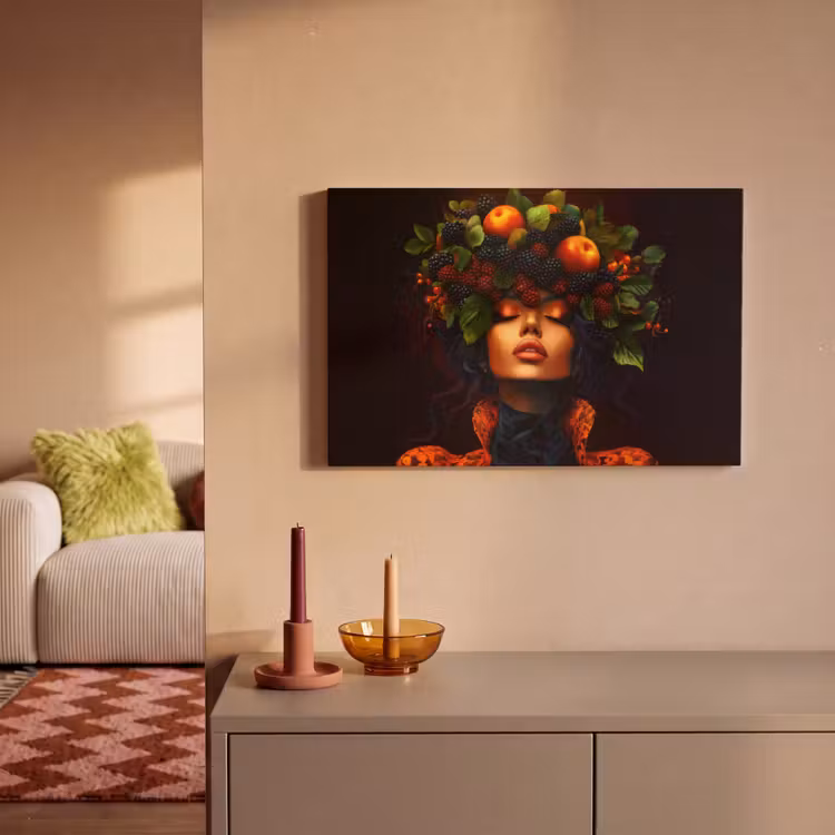 Leinwandbild - Frau - Schwarz - Beeren - Äpfel — 2