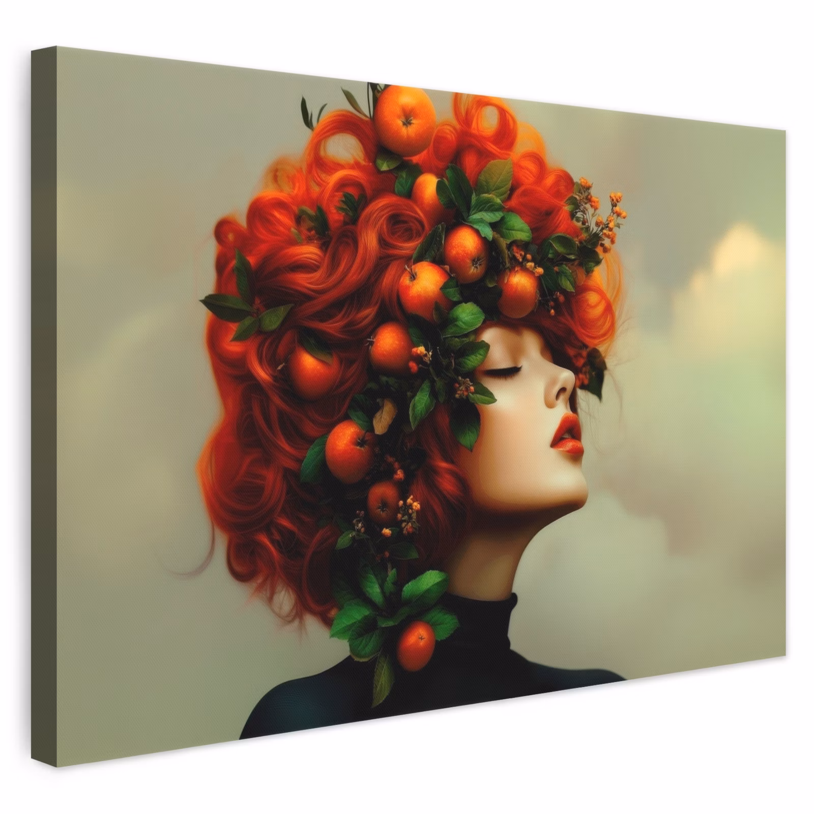 Leinwandbild - Frau - Äpfel - Rot - Blätter — 1