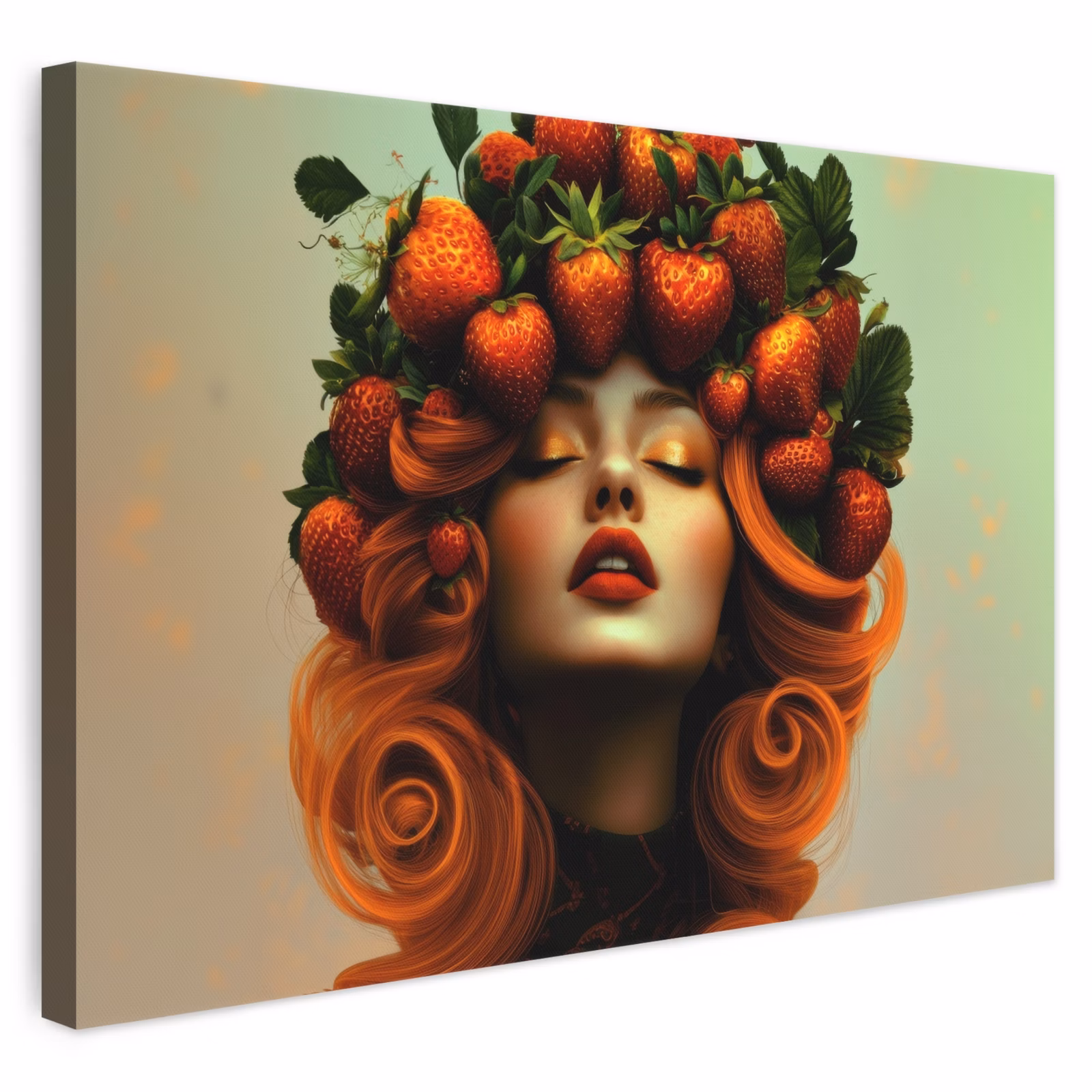 Leinwandbild - Frau - Erdbeeren - Krone — 1