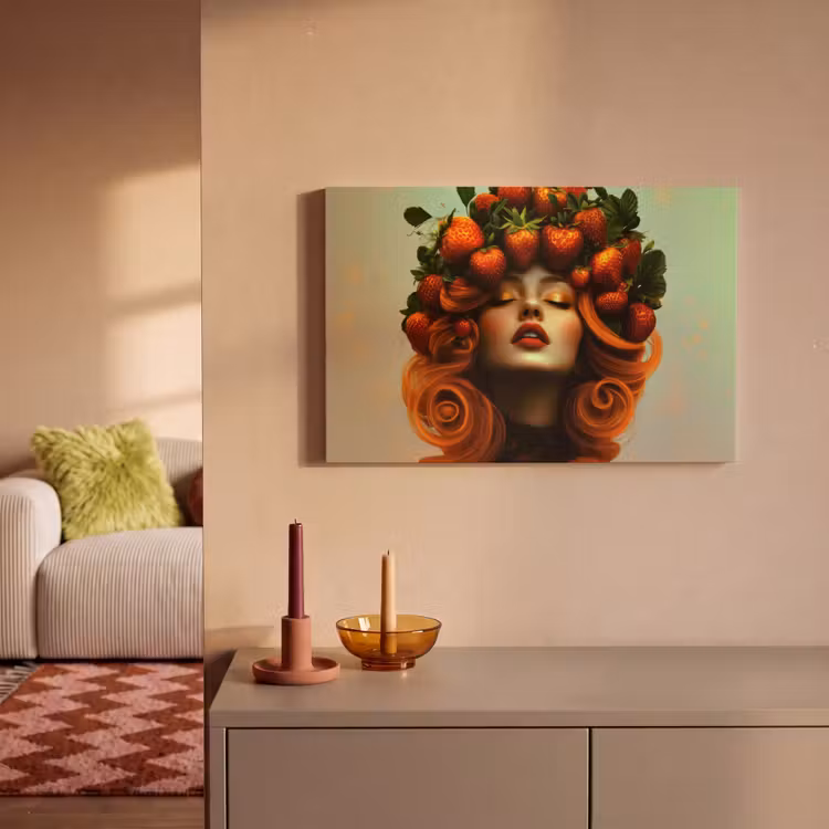 Leinwandbild - Frau - Erdbeeren - Krone — 2