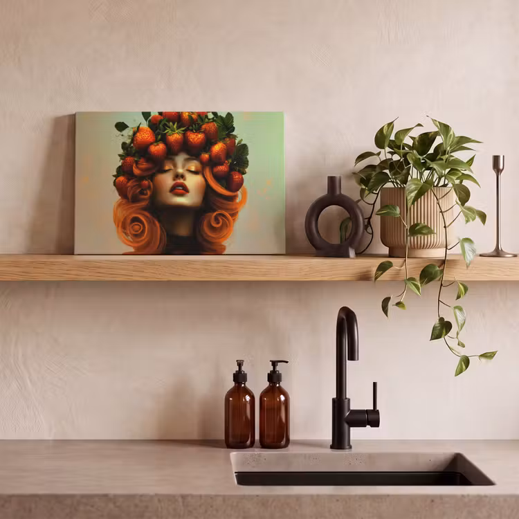 Leinwandbild - Frau - Erdbeeren - Krone — 3