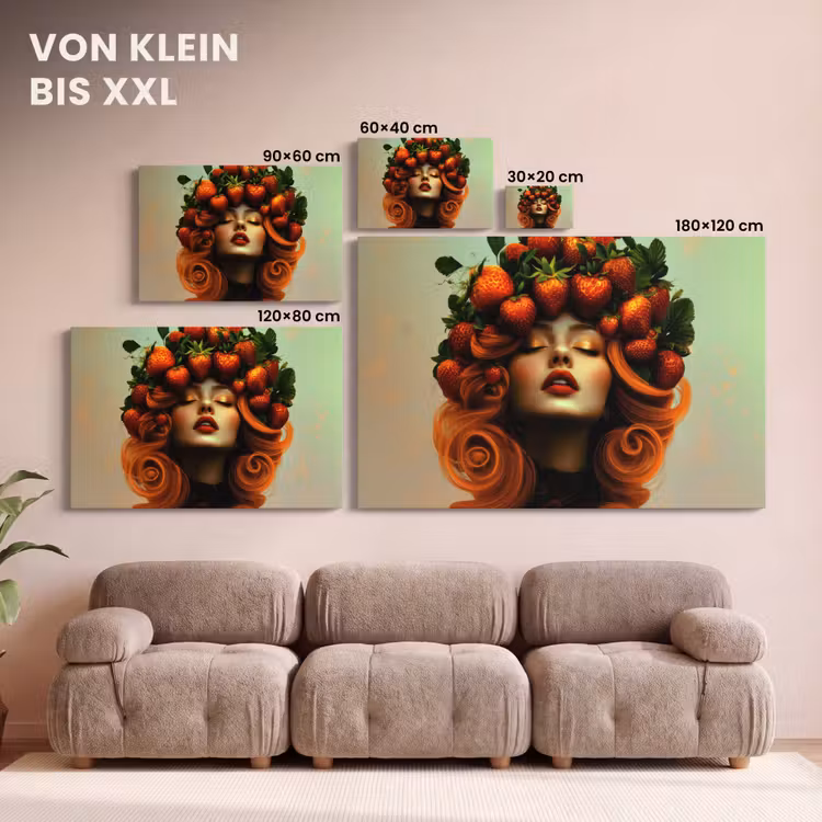 Leinwandbild - Frau - Erdbeeren - Krone — 6