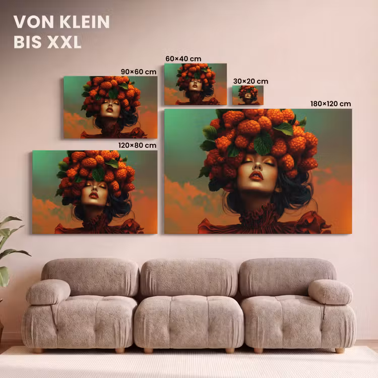 Leinwandbild - Frau - Himbeeren - Blätter — 6