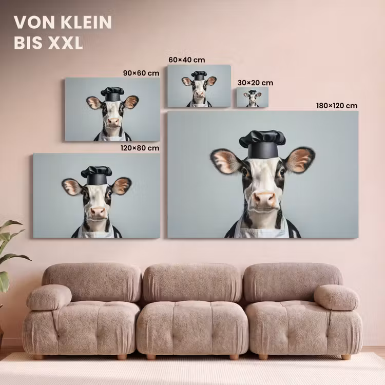 Leinwandbild - Kuh - Schwarz - Weiß - Koch — 6