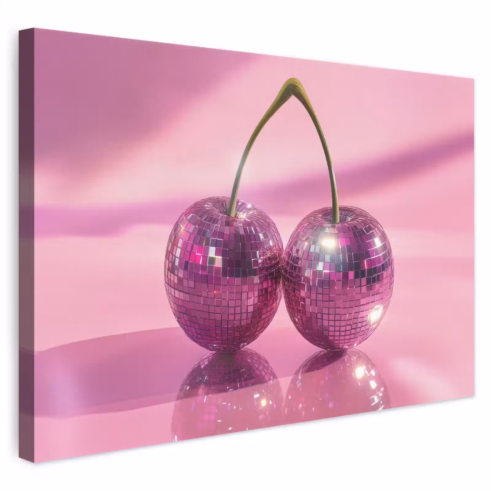 Leinwandbild - Glitzer - Discokugel - Rosa - Kirsche — 1