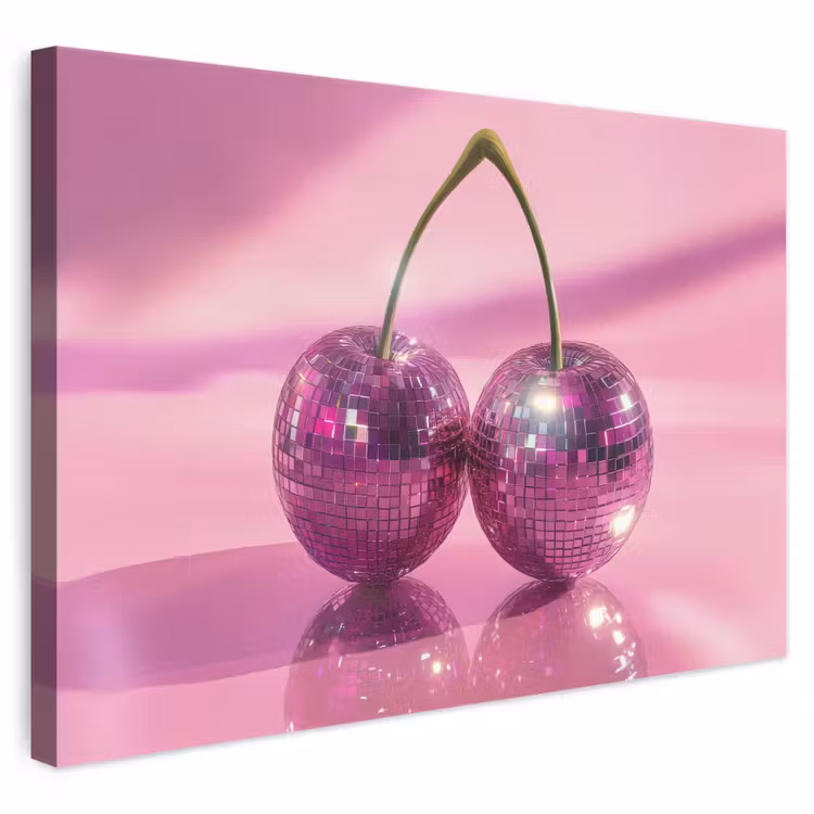 Leinwandbild - Glitzer - Discokugel - Rosa - Kirsche — 1