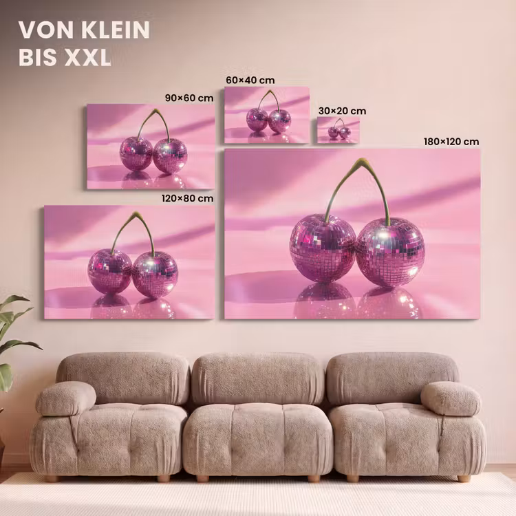 Leinwandbild - Glitzer - Discokugel - Rosa - Kirsche — 6