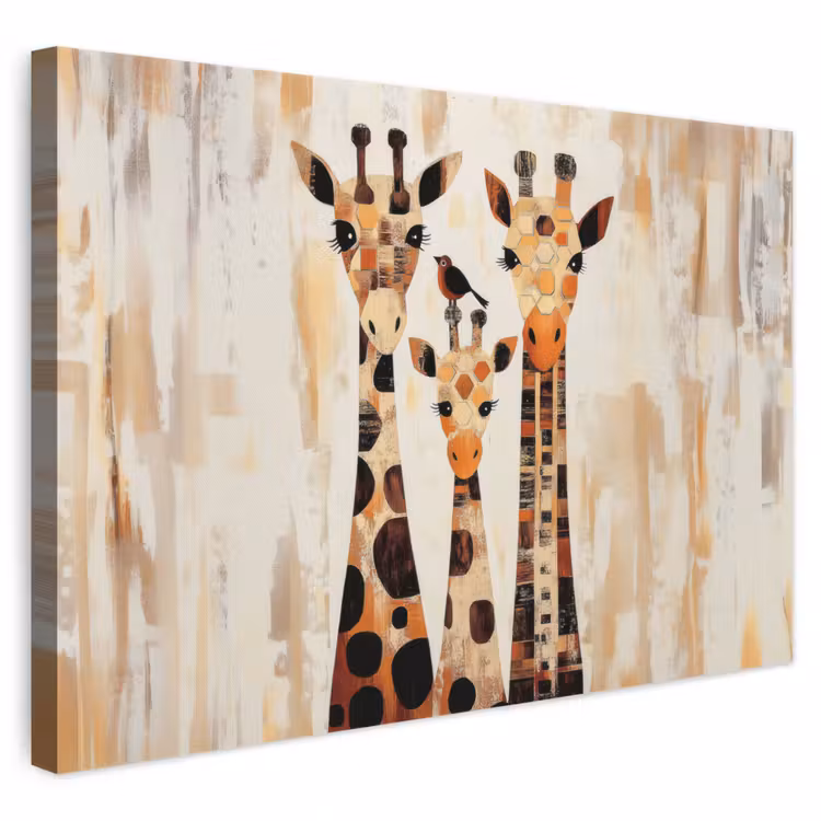 Leinwandbild - Giraffen - Cartoon - Creme — 1