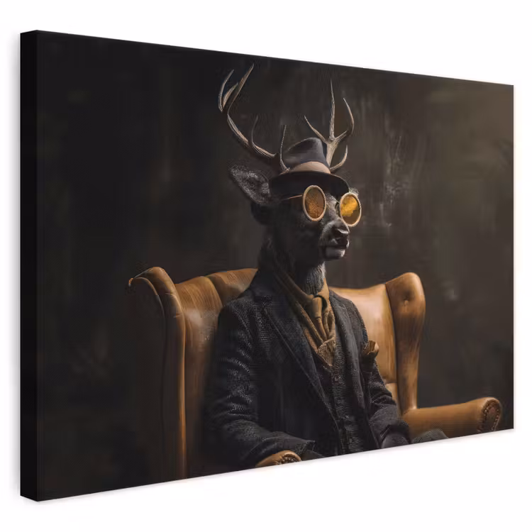 Leinwandbild - Hirsche - Sonnenbrille - Schwarz - Anzug — 1