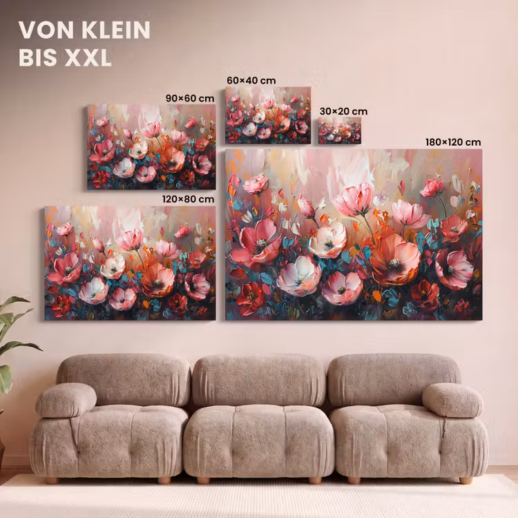 Leinwandbild - Mohnblumen - Rosa - Blumen - Botanisch - Kunst — 6