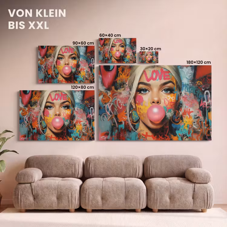 Leinwandbild - Frau - Kaugummi - Graffiti - Liebe — 6