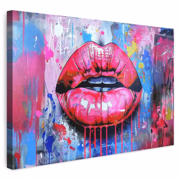 Leinwandbild - Graffiti - Lippen - Hellrosa - Gemalt — 1