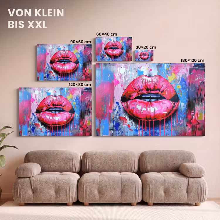 Leinwandbild - Graffiti - Lippen - Hellrosa - Gemalt — 6