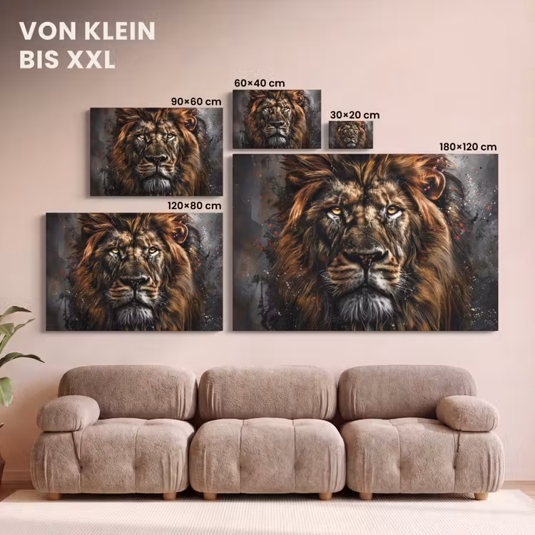 Leinwandbild - Löwe - Tiere - Porträt - Schwarz - Luxus — 6
