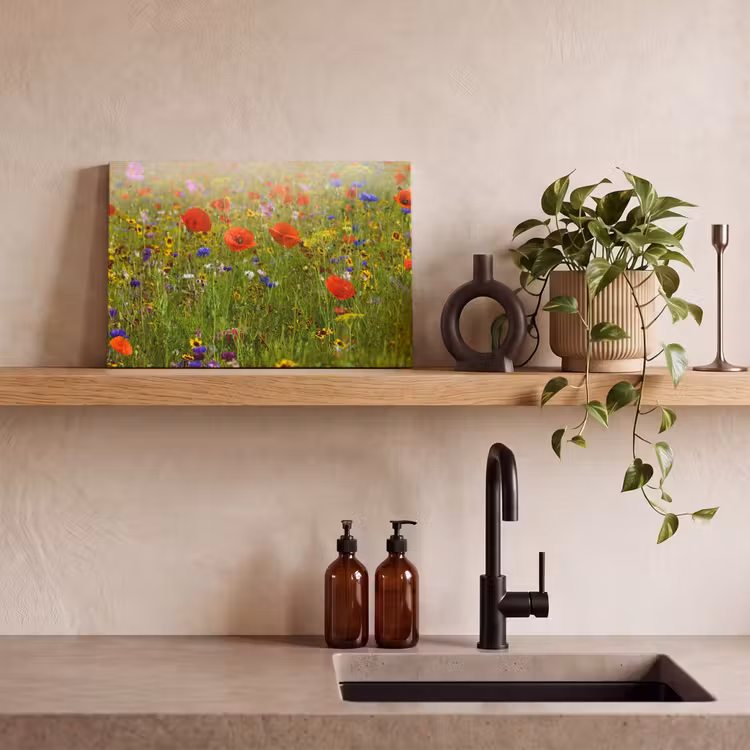 Leinwandbild - Frühling - Blumen - Rot - Mohn - Gras - Grün — 3