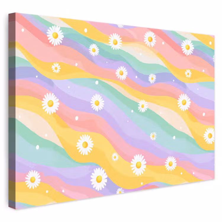 Leinwandbild - Gänseblümchen - Bunt - Pastell — 1