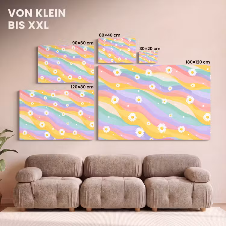 Leinwandbild - Gänseblümchen - Bunt - Pastell — 6