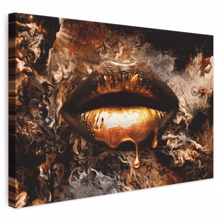 Leinwandbild - Gold – Lippen – Kunst — 1