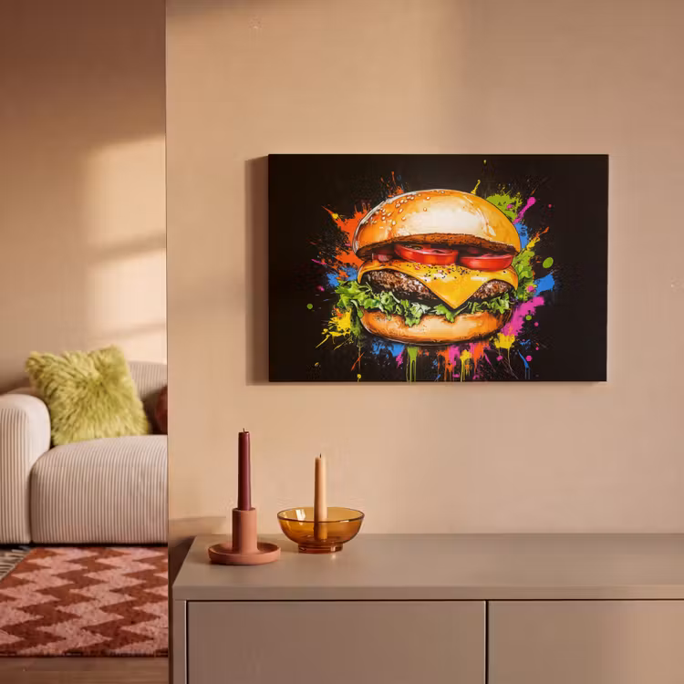 Leinwandbild - Hamburger - Graffiti - Farbe - Bunt - Essen - Abstrakt — 2