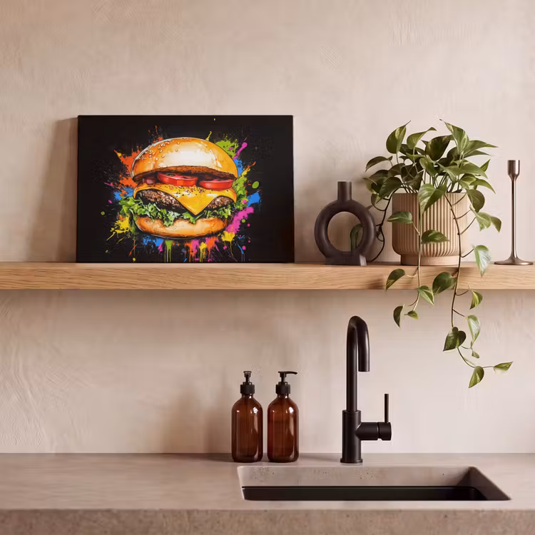 Leinwandbild - Hamburger - Graffiti - Farbe - Bunt - Essen - Abstrakt — 3