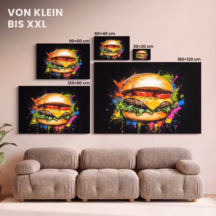 Leinwandbild - Hamburger - Graffiti - Farbe - Bunt - Essen - Abstrakt — 6