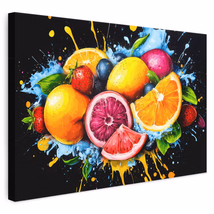 Leinwandbild - Obst - Graffiti - Bunt - Orange - Erdbeere - Abstrakt — 1