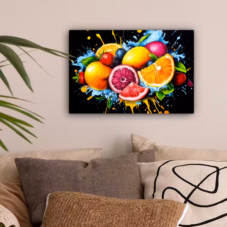 Leinwandbild - Obst - Graffiti - Bunt - Orange - Erdbeere - Abstrakt — 2