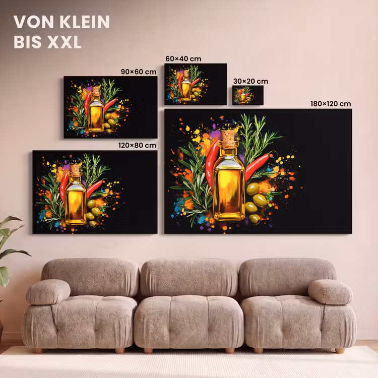 Leinwandbild - Olivenöl - Graffiti - Pfeffer - Oliven - Modern — 6
