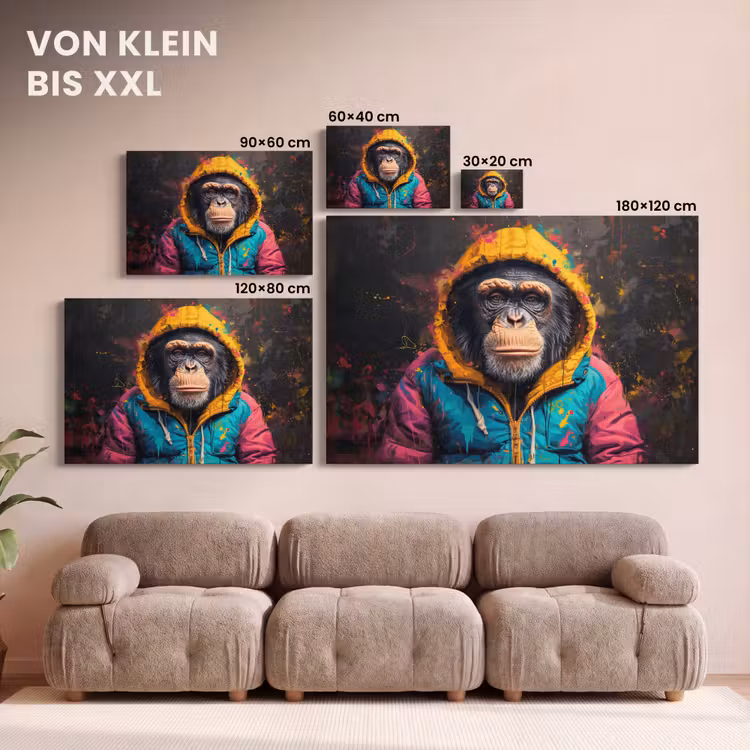 Leinwandbild - Graffiti - Schimpanse - Mantel - Affe - Farbe — 6