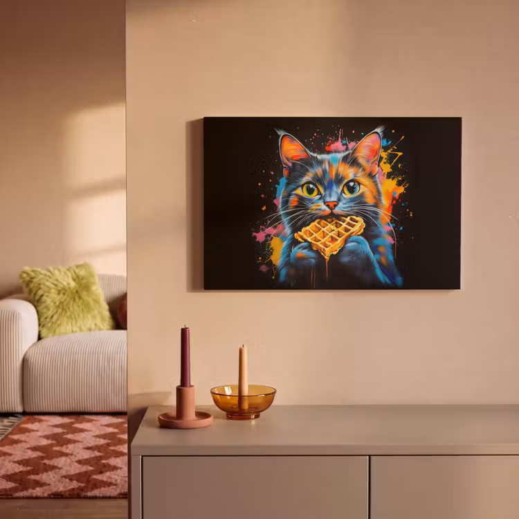 Leinwandbild - Katze - Graffiti - Bunt - Waffel - Essen — 2