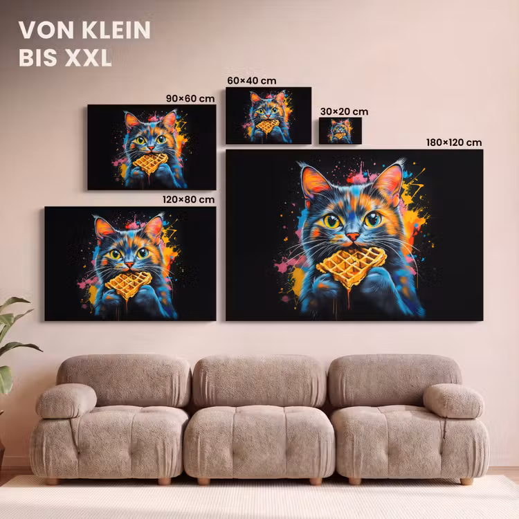 Leinwandbild - Katze - Graffiti - Bunt - Waffel - Essen — 6
