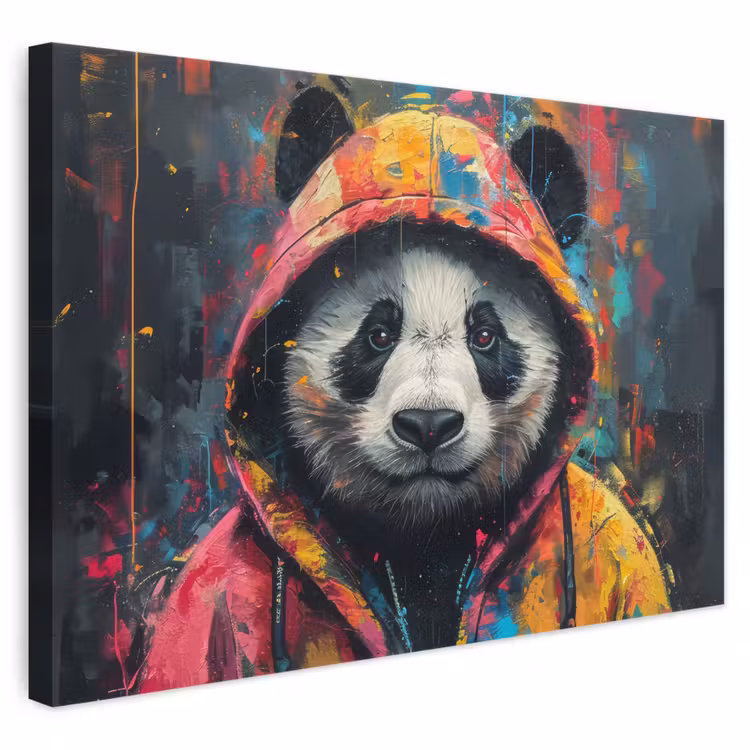 Leinwandbild - Graffiti - Panda - Mantel - Farbenfroh — 1