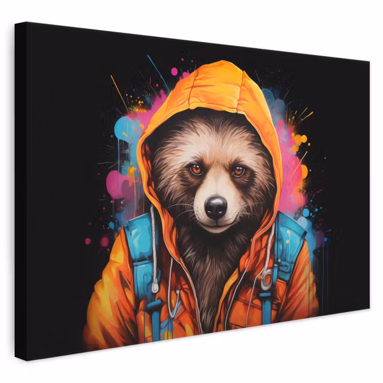 Leinwandbild - Graffiti - Waschbär - Jacke - Schwarz — 1