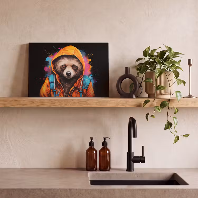 Leinwandbild - Graffiti - Waschbär - Jacke - Schwarz — 3
