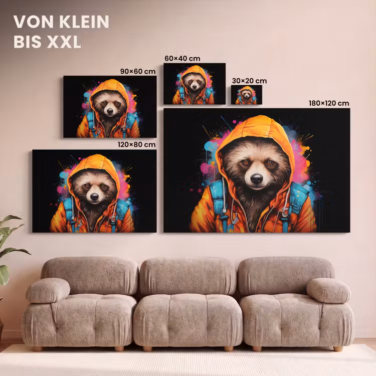Leinwandbild - Graffiti - Waschbär - Jacke - Schwarz — 6