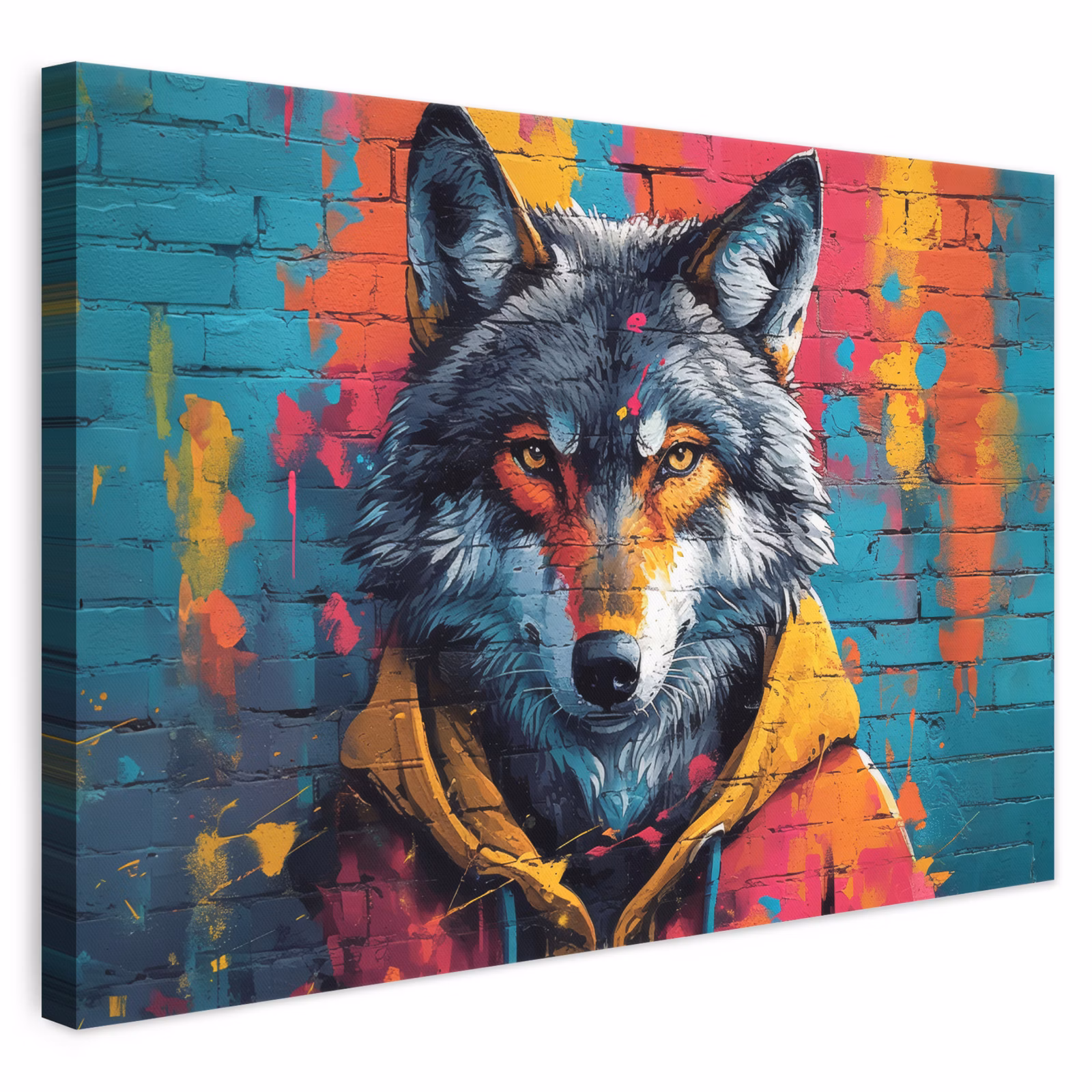 Leinwandbild - Graffiti - Wolf - Straßenkunst - Blau — 1