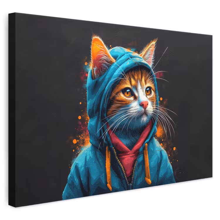 Leinwandbild - Graffiti - Katze - Schwarz - Mantel — 1