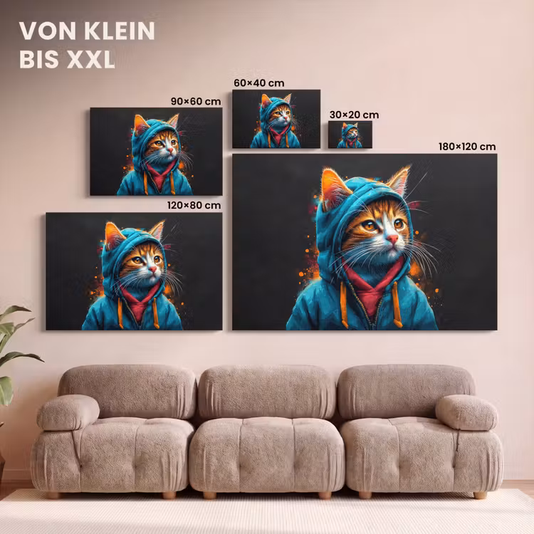 Leinwandbild - Graffiti - Katze - Schwarz - Mantel — 6