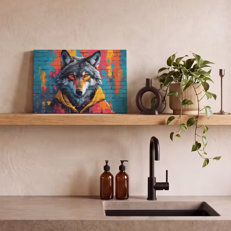 Leinwandbild - Graffiti - Wolf - Straßenkunst - Blau — 3