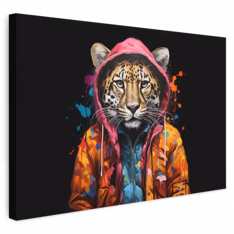 Leinwandbild - Graffiti - Leopard - Schwarz - Jacke — 1
