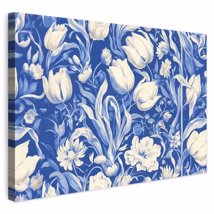 Leinwandbild - Blumen - Delfter Blau - Muster - Tulpe — 1