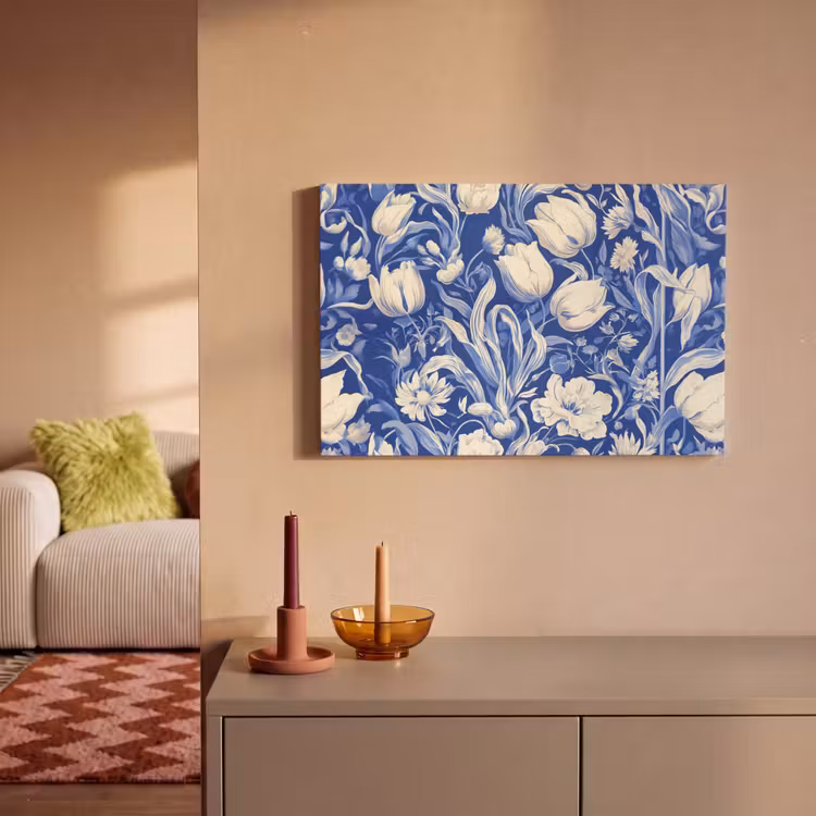 Leinwandbild - Blumen - Delfter Blau - Muster - Tulpe — 2