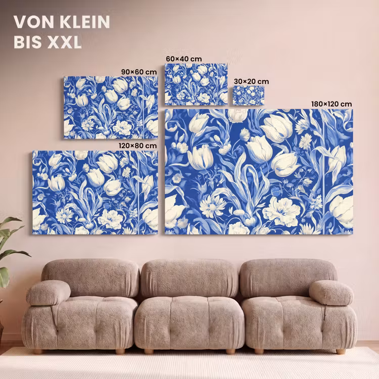 Leinwandbild - Blumen - Delfter Blau - Muster - Tulpe — 6