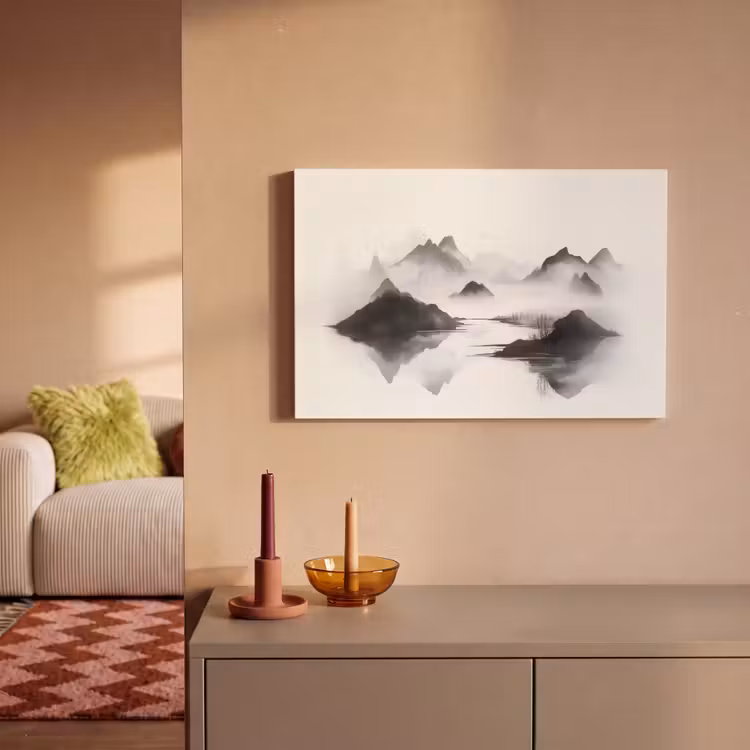 Leinwandbild - Berge - Neblig - Wasser - Weiß — 2