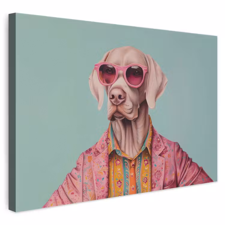 Leinwandbild - Hund - Hemd - Blumen - Brille — 1