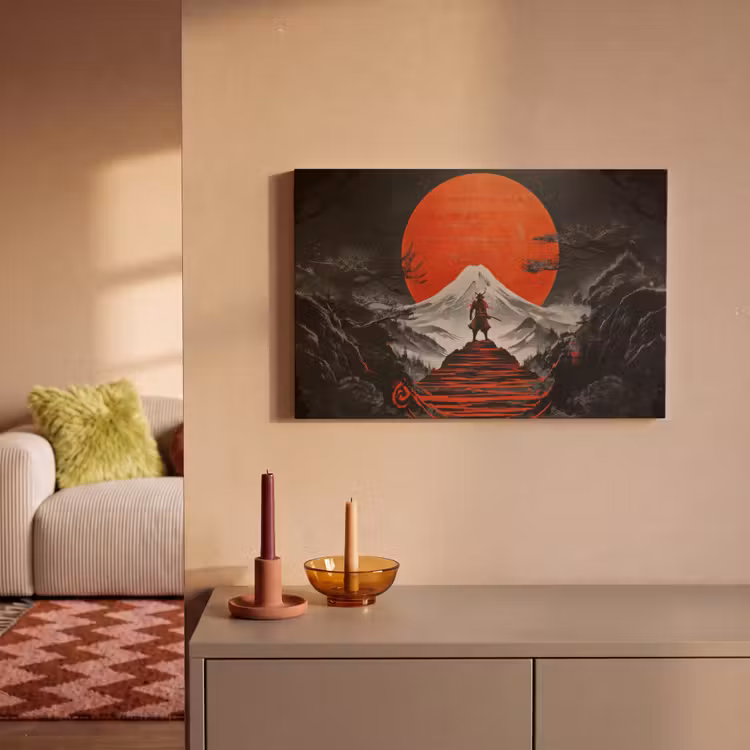 Leinwandbild - Krieger - Rote Stufen - Sonne - Berg — 2