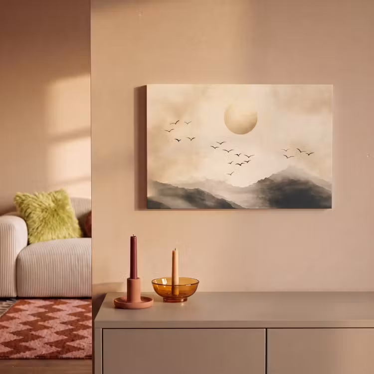 Leinwandbild - Landschaft - Japandi - Vogel — 2